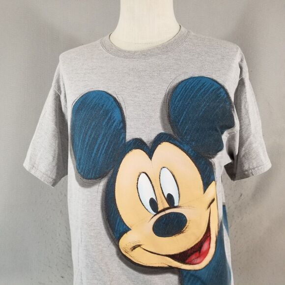 Disney Mickey Mouse shirt men's large gray double side cotton Catroon drawing - Picture 2 of 10